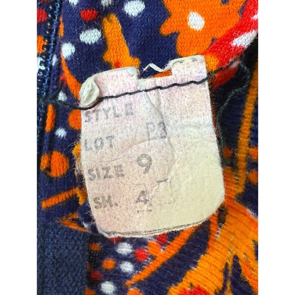 Vintage 1960s/70s Navy Blue and Orange Floral Maxi Dress, Size Small, Lace Trimm - Picture 5 of 5